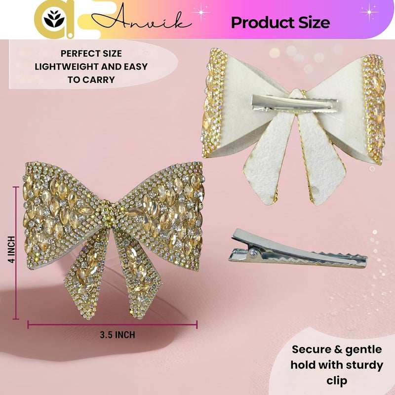 ANVIK Hair Bow Clips for Women | Crystal Bow Clip | Bow Barrette Clip | Alligators Bow Clips | Fancy Hair Clips | Hair Accessories for Women - Image 3