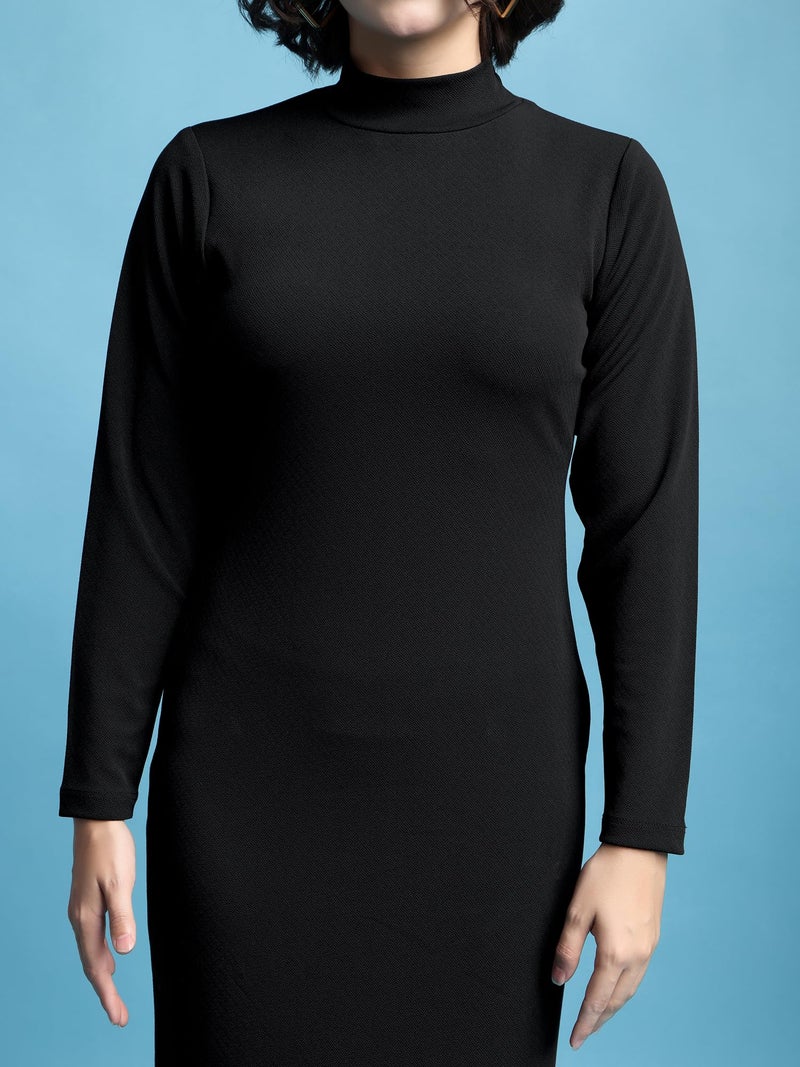 PURVAJA Women's Bodycon Black Midi Full Sleeve Turtle Neck Solid Dress (Ruby-738-Black-L) - Image 3