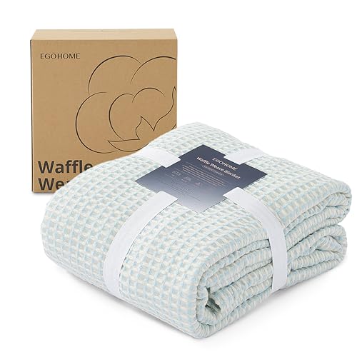 EGOHOME 100% Cotton Throw Blanket for Couch,Cotton Waffle Weave Blanket for All Seasons,Soft Lightweight Breathable Jacquard Dual-Tone Textured Blanket-Angel Falls Blue,50 x 60 Inches - Image 2