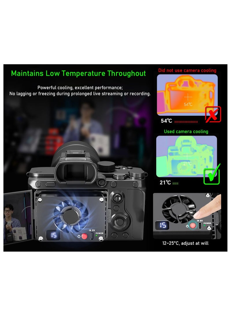 مروحة تبريد كاميرا نظام تبريد خارجي للبث المباشر، مروحة تبريد ذكية بشاشة LED لكاميرات سوني A7M4/ZVE1/A6700/A7C2/A7S3/ZV-E10/FX30، لكاميرات كانون R5/R6/R7، ولكاميرات فوجي فيلم XT4/XS10 - Image 4