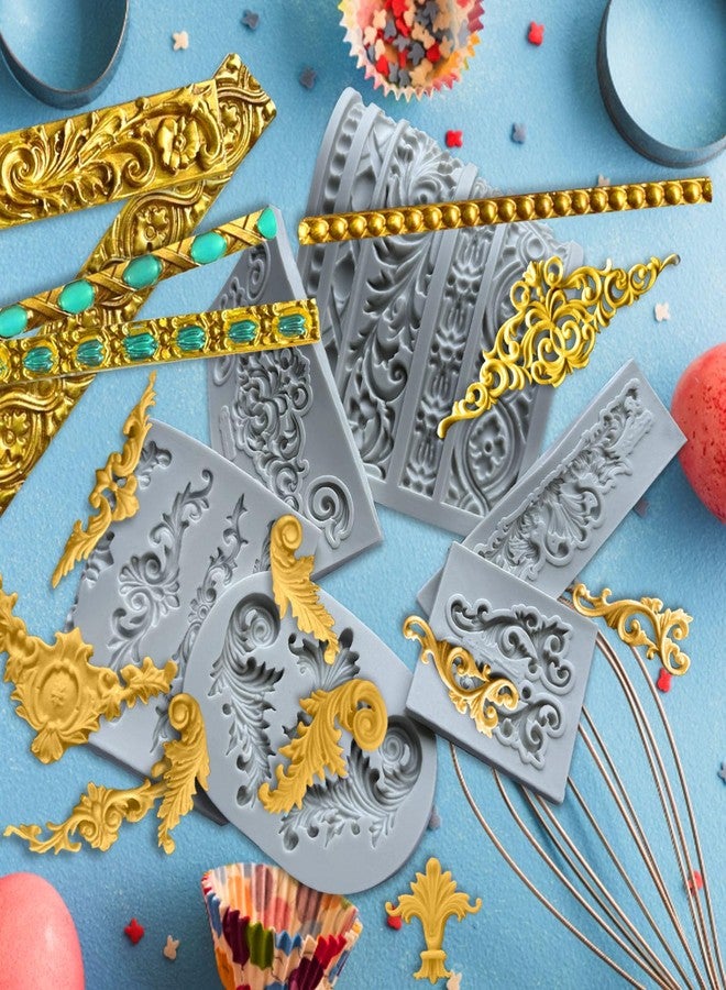 Acxydm 6PCS Baroque Silicone Molds,Acxydm Baroque Fondant Border Mold,Barock Relief Clay Mould,Scroll Silicone Lace Chocolate Molds,Filigree Mould Lace for Wedding Cake Decorating(Gray) - Image 4