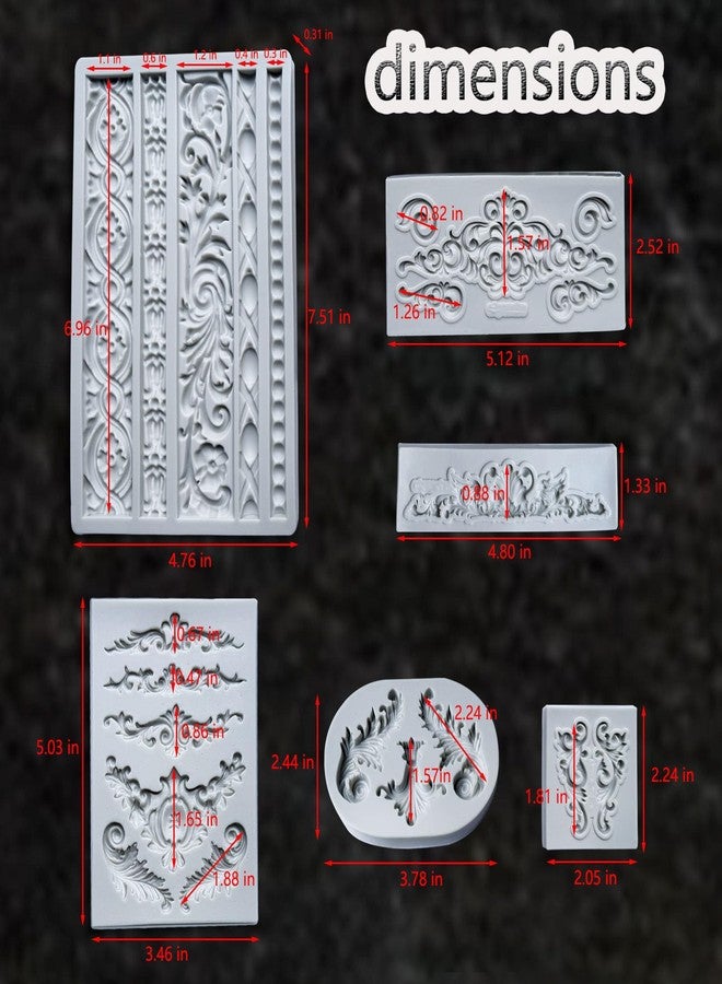 Acxydm 6PCS Baroque Silicone Molds,Acxydm Baroque Fondant Border Mold,Barock Relief Clay Mould,Scroll Silicone Lace Chocolate Molds,Filigree Mould Lace for Wedding Cake Decorating(Gray) - Image 5