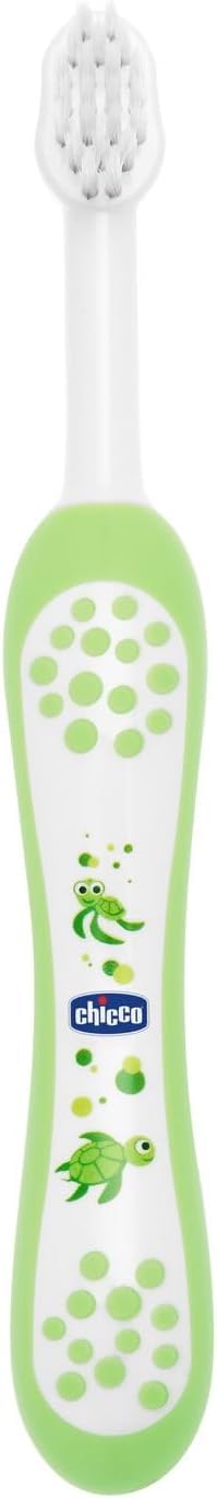 Chicco Toothbrush with Anti-slip proof handle grip | Feather like special tapered bristles for baby's teeth (Green) | Item weight - 15 gms - Image 4