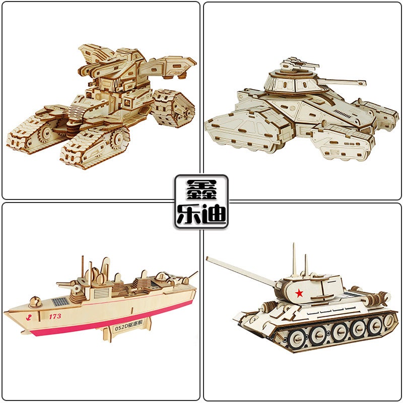 Wooden Three-Dimensional Assembled Military Model Angel Tank Puzzle Assembled Boy Wooden Toy Diy Hut Puzzle - Image 3