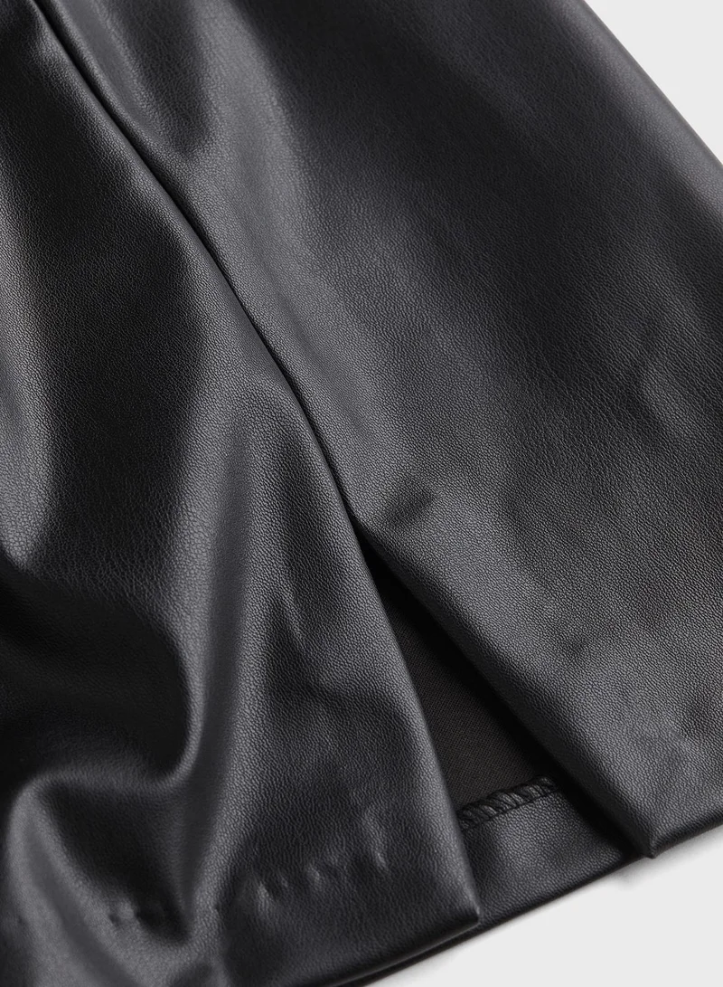 H&M Pu Slit Hem Mini Skirt
