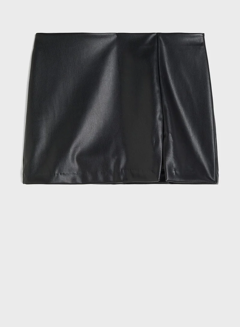 H&M Pu Slit Hem Mini Skirt