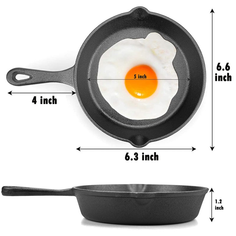 MOZUVE 6 Inch Cast Iron Skillet, Frying Pan with Drip-Spouts, Pre-seasoned Oven Safe Cookware, Camping Indoor and Outdoor Cooking, Grill Safe, Restaurant Chef Quality - Image 3
