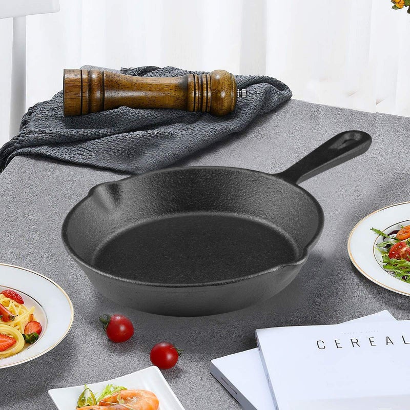 MOZUVE 6 Inch Cast Iron Skillet, Frying Pan with Drip-Spouts, Pre-seasoned Oven Safe Cookware, Camping Indoor and Outdoor Cooking, Grill Safe, Restaurant Chef Quality - Image 4