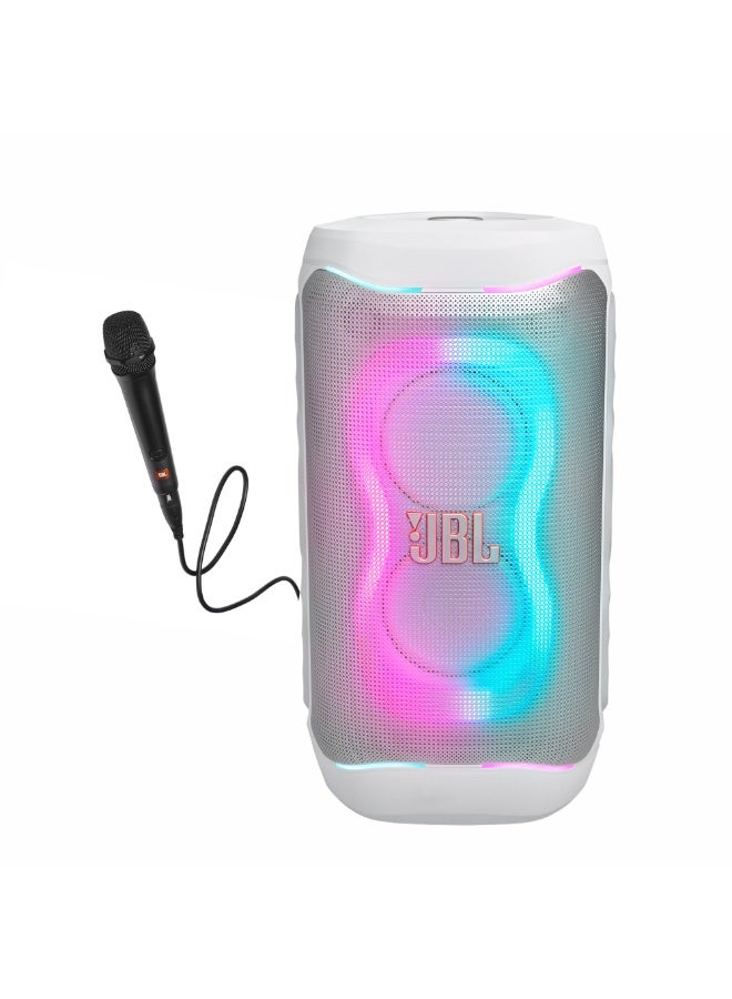 JBL PartyBox 130 Portable Party Speaker with JBL PBM100 Wired Microphone | 200W Powerful Audio, Karaoke Speaker, Dynamic Lightshow – White JBLPB130WHTUK+JBLPBM100BLK white
