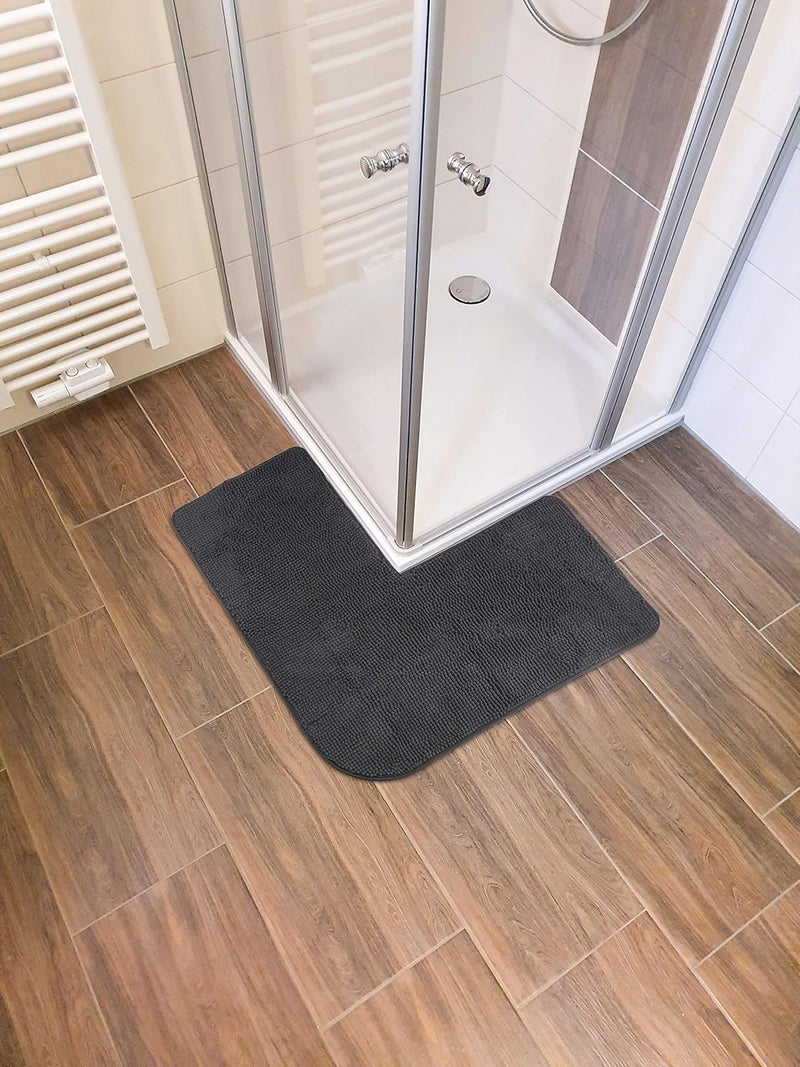 FLUFFY Bath Mat for Corner Showers, made of Chenille, with Non-Slip Bottom (L-Shape | Inner Dimensions 50 x 50 cm, Anthracite) - Image 2