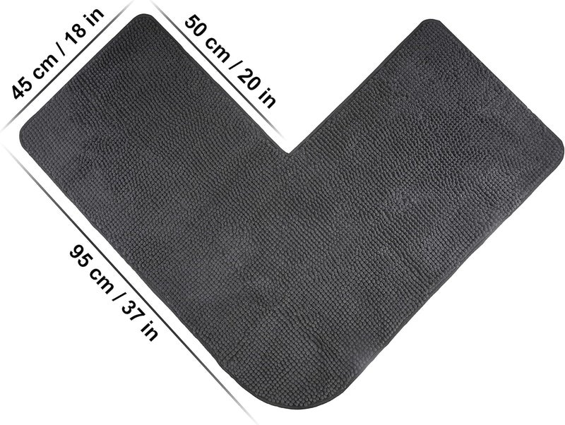 FLUFFY Bath Mat for Corner Showers, made of Chenille, with Non-Slip Bottom (L-Shape | Inner Dimensions 50 x 50 cm, Anthracite) - Image 3