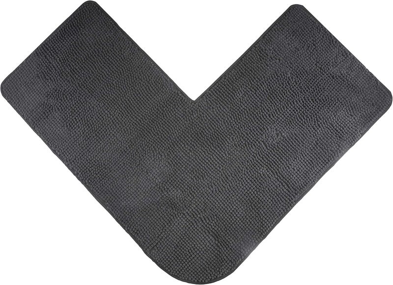 FLUFFY Bath Mat for Corner Showers, made of Chenille, with Non-Slip Bottom (L-Shape | Inner Dimensions 50 x 50 cm, Anthracite) - Image 1