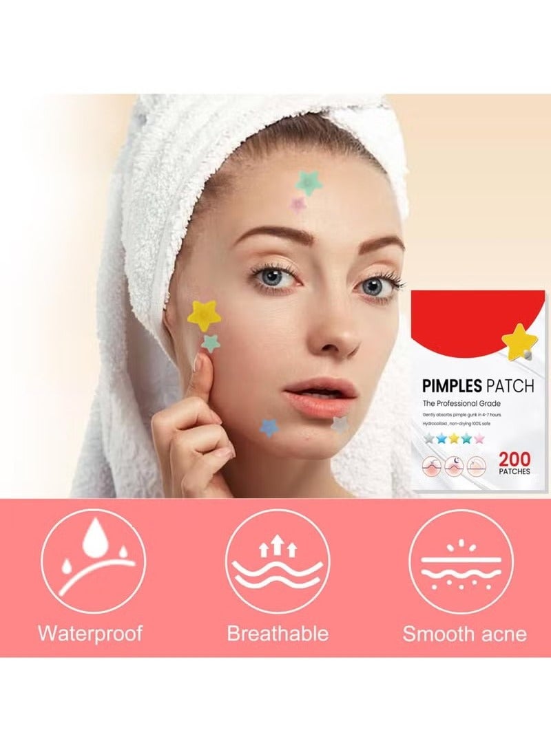 FUSHITING 200 Counts Acne Pimple Patches, Acne Covering Stickers for Face and Skin, Pimple Patch Daily Skin Care Pimple Patches, Hydrocolloid Acne Patches for Face, Colorful Star Pimple Spot Sticker with Hyaluronic Acid, Tea Tree Oil & Centella Oil for Covering Zits and Blemishes Acne Covering Stickers for Face and Skin, Pimple Patch Daily Skin Care - Image 3