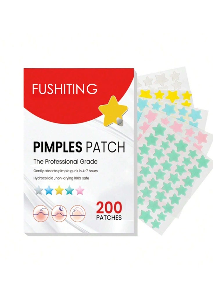 FUSHITING 200 Counts Acne Pimple Patches, Acne Covering Stickers for Face and Skin, Pimple Patch Daily Skin Care Pimple Patches, Hydrocolloid Acne Patches for Face, Colorful Star Pimple Spot Sticker with Hyaluronic Acid, Tea Tree Oil & Centella Oil for Covering Zits and Blemishes Acne Covering Stickers for Face and Skin, Pimple Patch Daily Skin Care - Image 1