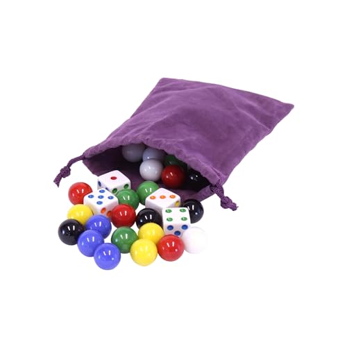 AmishToyBox.com AmishToyBox Game Bag of 24 Glass Marbles (16mm Diameter) and 6 Dice for Aggravation Game - Image 1