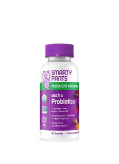 SmartyPants Organic Toddler Multivitamin Gummies: Probiotics, Omega 3 (Ala), Vitamin D3, C, Vitamin B12, B6, A, K & Zinc, Beta Carotene, Gluten Free, Three Fruit Flavors, 60 Count (30 Day Supply)  - Image 1