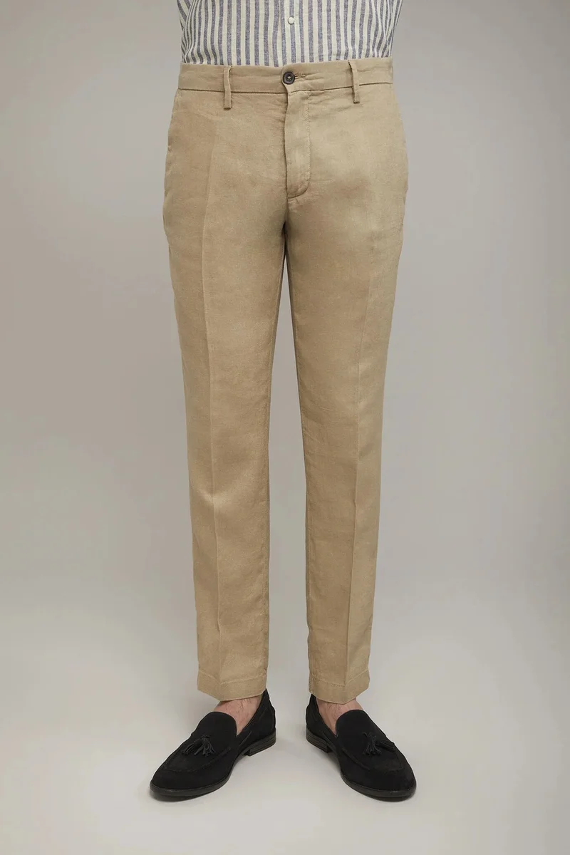 Doppelganger Beige Regular fit Chino trousers 100% linen - Beige for Men | Best Price UAE