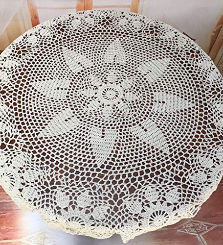Damanni Beige Cotton Handmade Crochet Lace Tablecloth Doilies,Round,31 Inch - Image 5