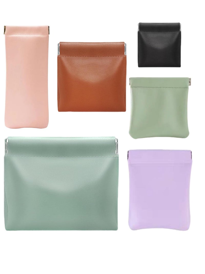 Quarter Rainbow 6 Pcs Small Makeup Bag for Purse, Snap Closure Organizer Pouch, Portable No Zipper Self-Closing Pouches for Travel Storage Bag Mini Pu Leather Pouches For Cosmetics Headphones Jewelry (Mix colors) - Image 1