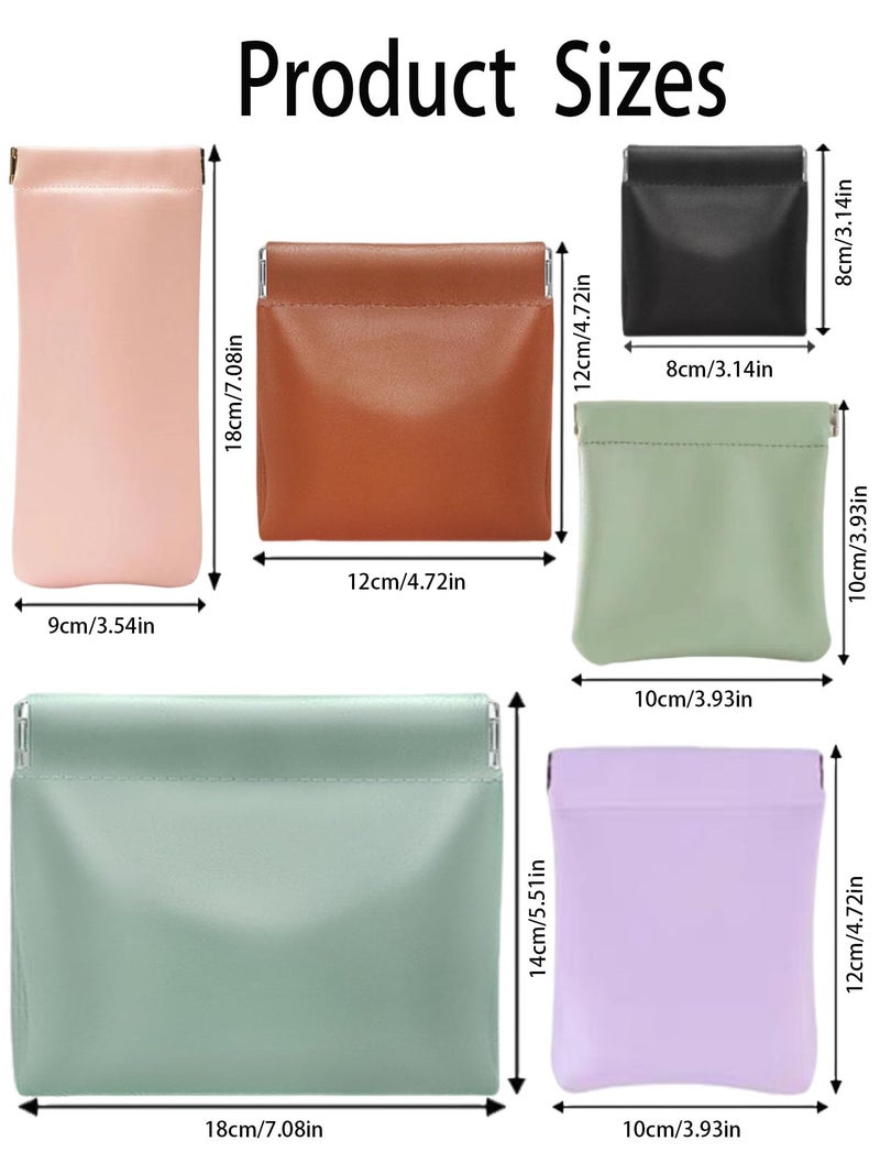 Quarter Rainbow 6 Pcs Small Makeup Bag for Purse, Snap Closure Organizer Pouch, Portable No Zipper Self-Closing Pouches for Travel Storage Bag Mini Pu Leather Pouches For Cosmetics Headphones Jewelry (Mix colors) - Image 2