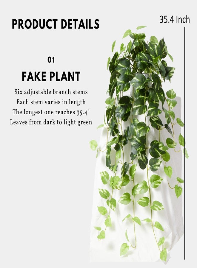 CADNLY Realistic Artificial Plants Indoor in Pot – Green Faux Hanging Plants Artificial Decor Fake Pothos Potted Home Decor Shelves Tabletop Office 1 Pack - Image 4