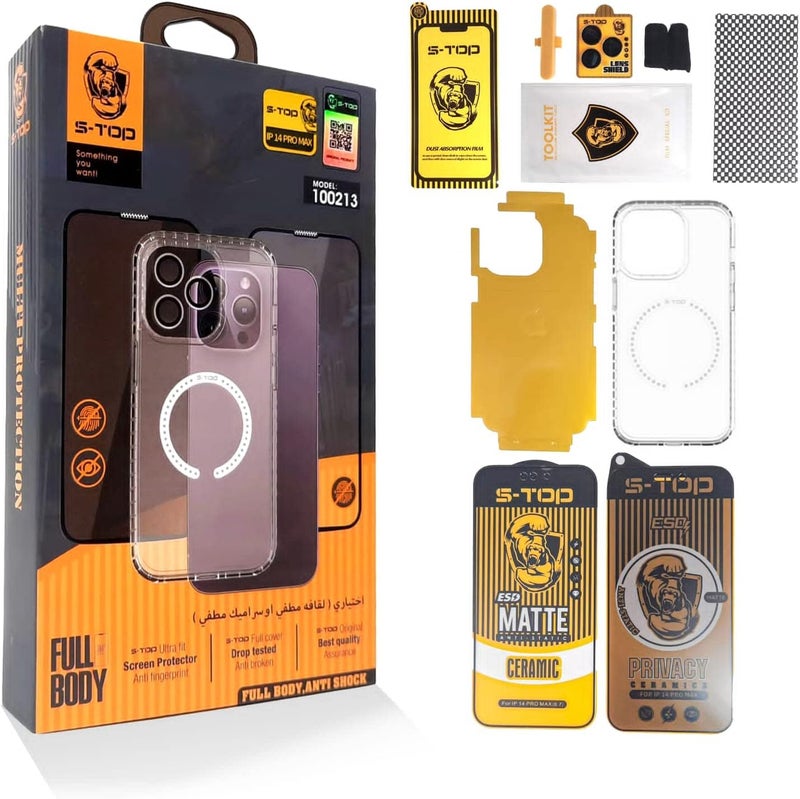 S-TOP Iphone 14 Pro Full Protection Bundle Includes Iphone 14 Pro Case, Iphone 14 Pro Cover Clear Cover, Camera Protector, Pubg Finger Cloth, Anti-Fingerprint, And More - Image 1