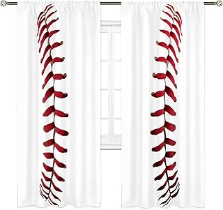 Cinbloo Sports Living Room Baseball ThemeÃ‚Â Curtains Rod Pocket Pink Red Lines Gym Girls Boys Men Bedroom Decor - Image 1