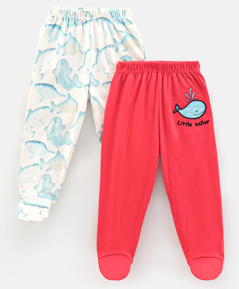 Bonfino Bonfino Full Length Bootie Leggings Whale and Shark Print Pack of 2 - Pink White