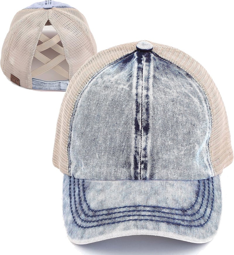 Funky Junque Ponytail Hat for Women - Baseball Cap with Adjustable Fit & High Pony Tail Criss Cross Back for Everyday Wear - Image 1