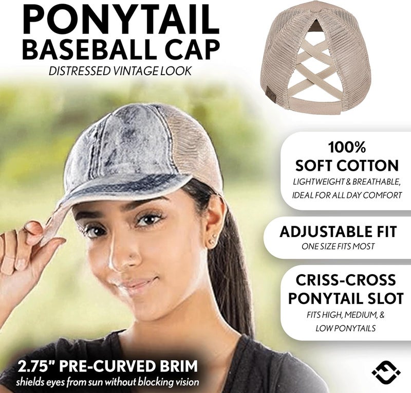 Funky Junque Ponytail Hat for Women - Baseball Cap with Adjustable Fit & High Pony Tail Criss Cross Back for Everyday Wear - Image 2