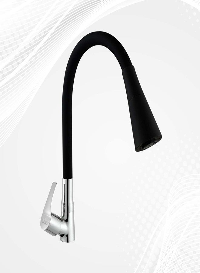 Spazio Brass Topaz Swan Neck - Flxo Play With 360 Degree Flexible Black Silicon Swivel Spout & Dual Flow Pattern For Hot OR Cold Water With Wall Flange Pillar Tap Faucet (Deck Mount Installation Type) - Image 1