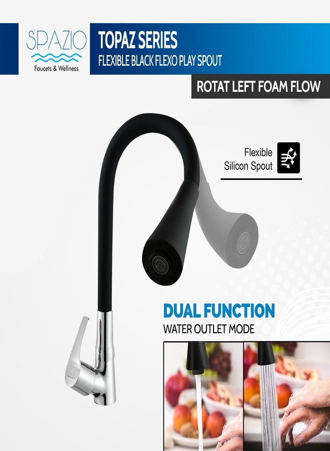 Spazio Brass Topaz Swan Neck - Flxo Play With 360 Degree Flexible Black Silicon Swivel Spout & Dual Flow Pattern For Hot OR Cold Water With Wall Flange Pillar Tap Faucet (Deck Mount Installation Type) - Image 4