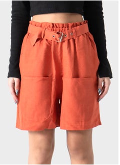 Burnt Orange High Waisted Linen Short