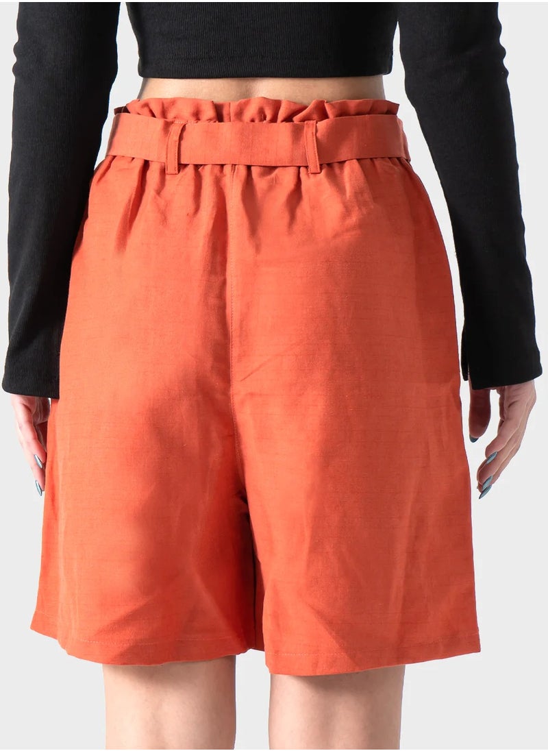 OKOYE - Burnt Orange High Waisted Linen Short - Image 1