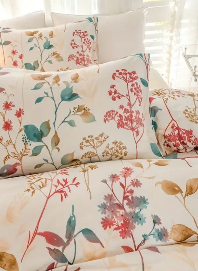 لونا هوم طقم غطاء لحاف بحجم كوين مكون من 6 قطع بنمط زهور حمراء نباتية. - Image 5
