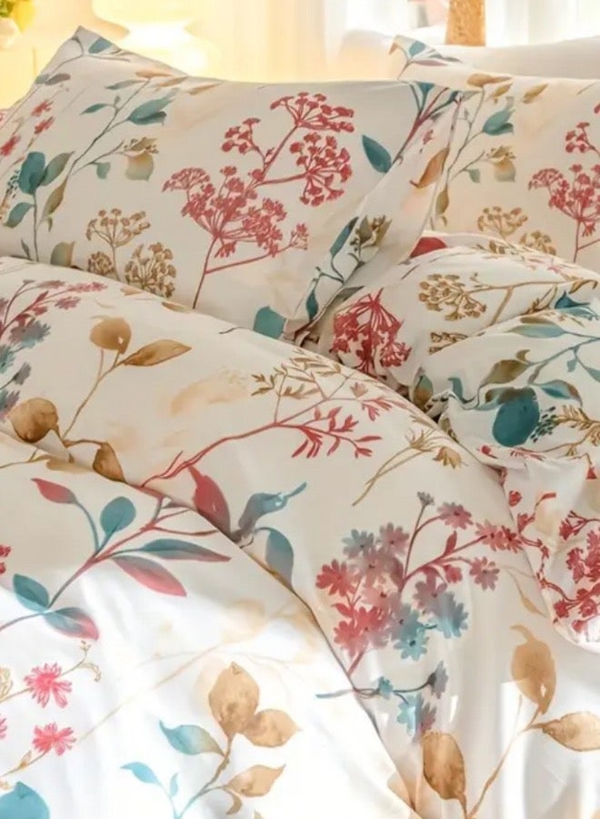 لونا هوم طقم غطاء لحاف بحجم كوين مكون من 6 قطع بنمط زهور حمراء نباتية. - Image 4