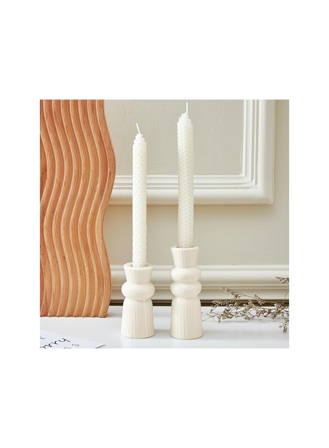 The Bros Ceramic Candle Holders Set of 2, Creative Modern Knot Candlestick Holder Set, Table Centerpiece Taper Candle Holders Desktop Decoration for Home Decor, Wedding, Dinning, Party (Cream) - Image 3
