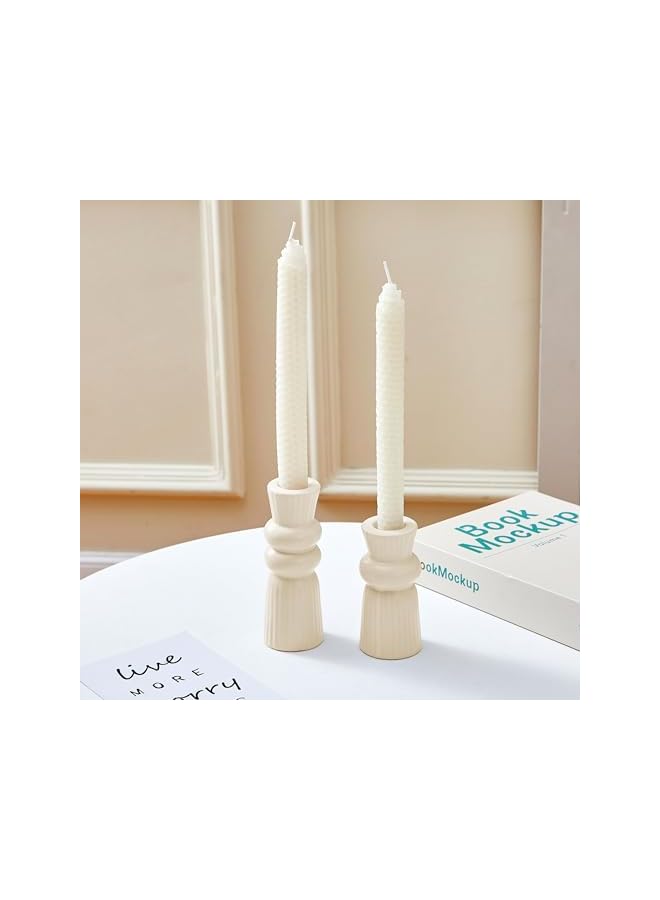 The Bros Ceramic Candle Holders Set of 2, Creative Modern Knot Candlestick Holder Set, Table Centerpiece Taper Candle Holders Desktop Decoration for Home Decor, Wedding, Dinning, Party (Cream) - Image 2