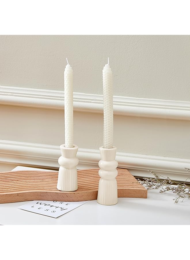 The Bros Ceramic Candle Holders Set of 2, Creative Modern Knot Candlestick Holder Set, Table Centerpiece Taper Candle Holders Desktop Decoration for Home Decor, Wedding, Dinning, Party (Cream) - Image 1