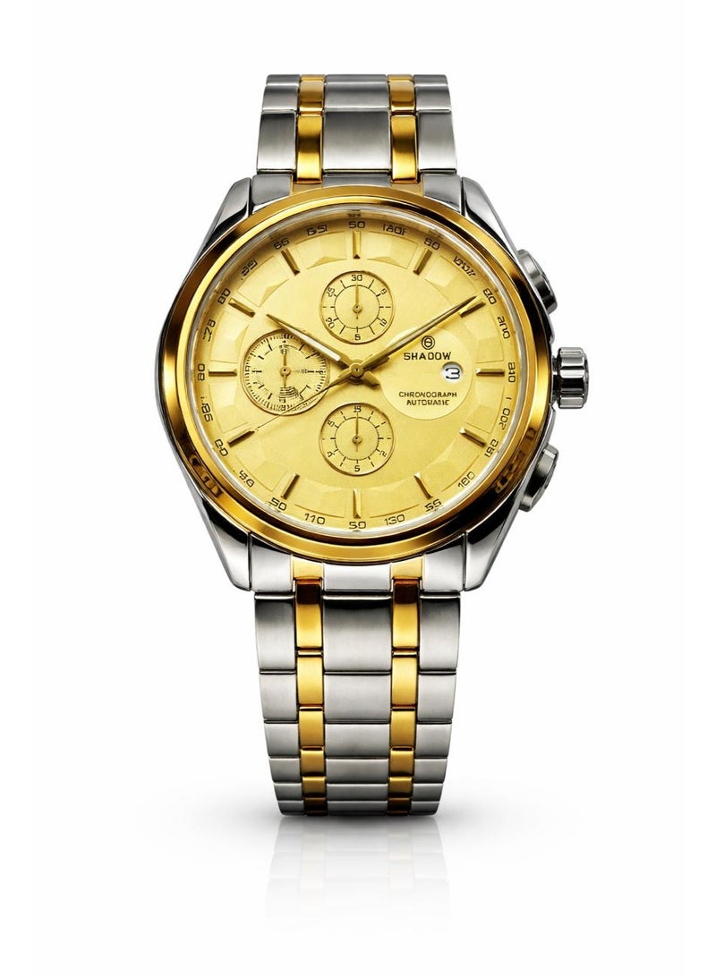 SHADOW Velocity SD2505M Men’s Chronograph Watch Stainless Steel Strap Gold Dial Quartz Analog Wristwatch - Image 1