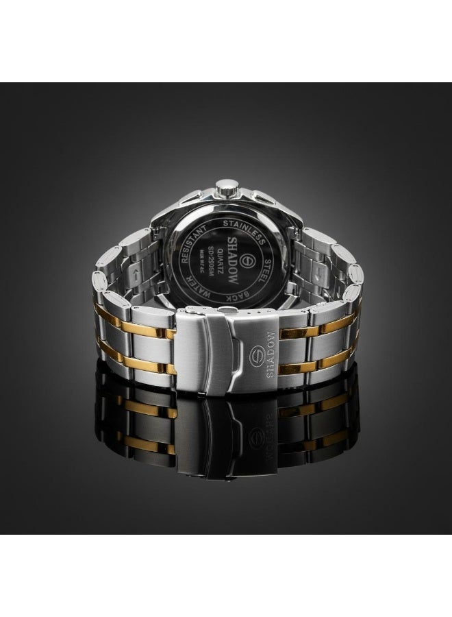 SHADOW Velocity SD2505M Men’s Chronograph Watch Stainless Steel Strap Gold Dial Quartz Analog Wristwatch - Image 5