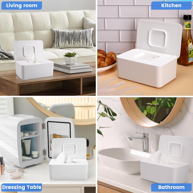 Lijroavy Baby Wipes Dispenser, Baby Wipe Holder for Fresh Wipes, Non-Slip Baby Wipes Container, Refillable Wipes Box with Sealing Design Lid (White) - Image 4
