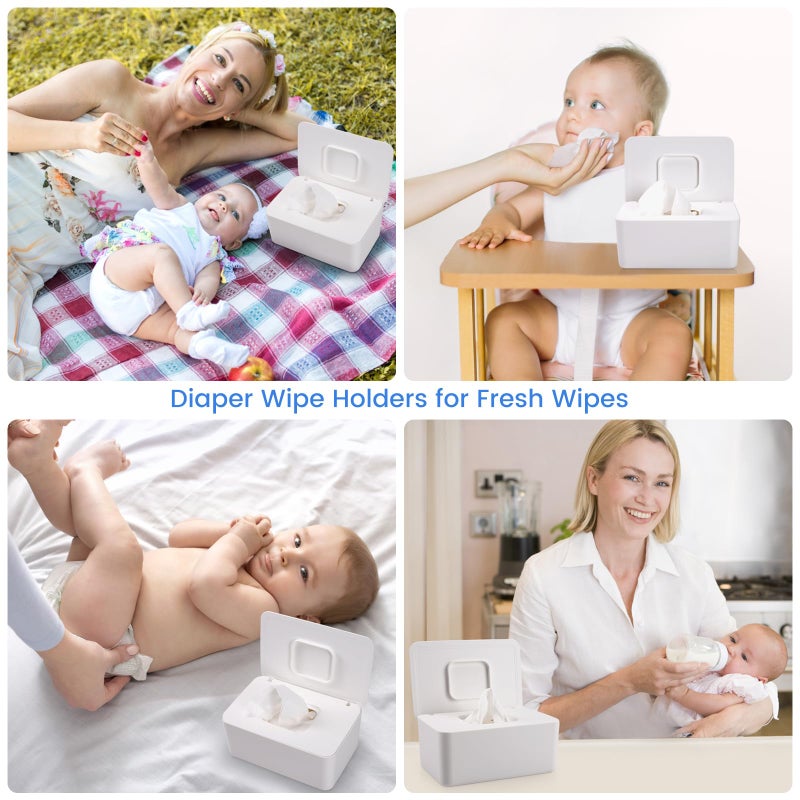 Lijroavy Baby Wipes Dispenser, Baby Wipe Holder for Fresh Wipes, Non-Slip Baby Wipes Container, Refillable Wipes Box with Sealing Design Lid (White) - Image 2