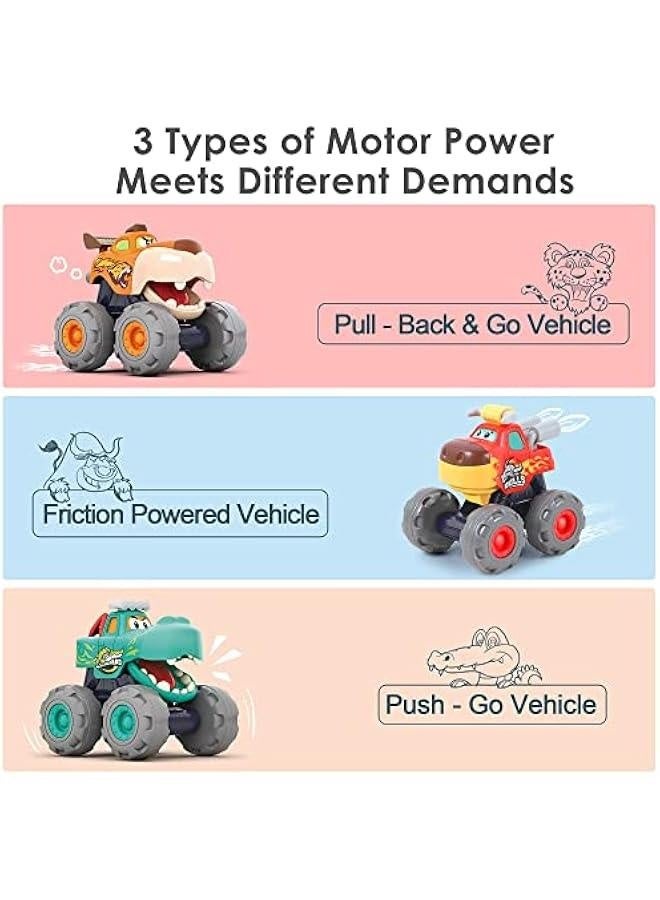 Toddler Monster Truck Toy, Baby Pull Back Toy Car 1 2 3 Year Old Boy, BigWheels Play Vehicles, Friction Powered, Babies Push Go Animal Car, Cool Birthday Gift for 12 18 24 Month Kid Girl - Image 2