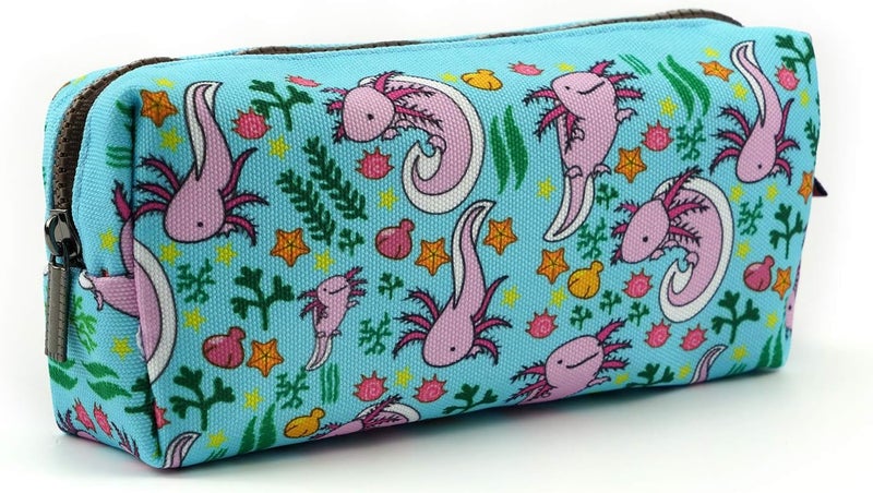 LParkin Axolotl Teen Students Canvas Pencil Case Pen Bag Pouch Stationary Case Makeup Cosmetic Bag