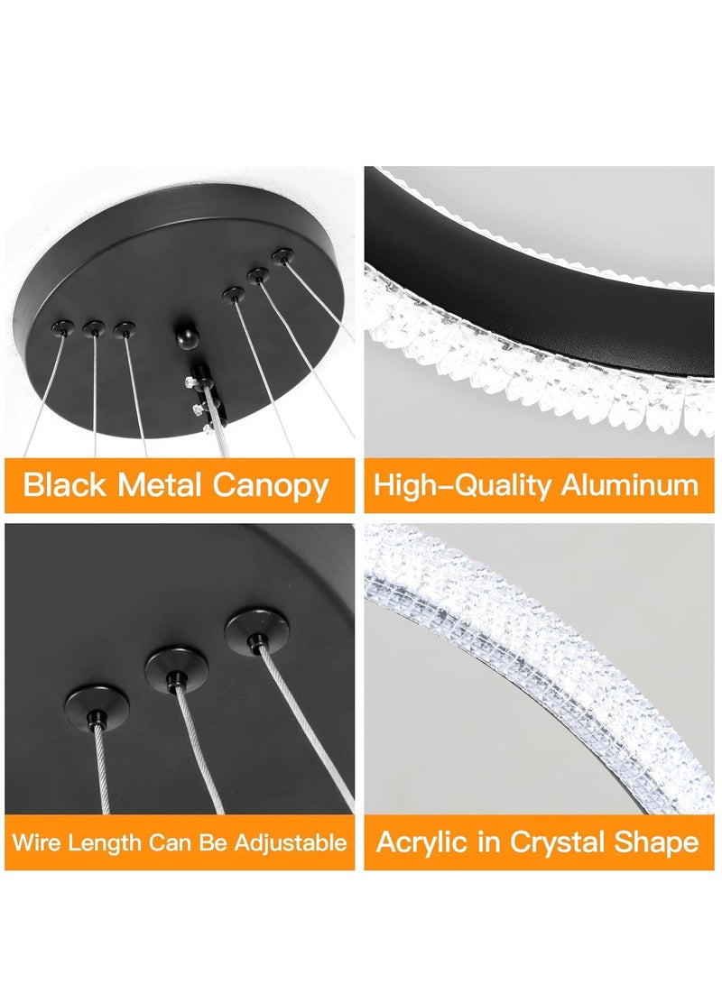 YATAI LIGHTING أدى الثريا الحديثة 3 حلقات الأسود أدى الثريا غرفة المعيشة 76 واط 4000 كيلو، أدى الإضاءة الثريا ارتفاع قابل للتعديل و ديي الثريا الإضاءة لغرفة الطعام غرفة المعيشة غرفة نوم بهو - Image 4
