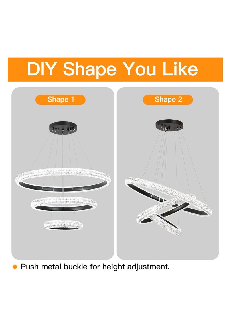 YATAI LIGHTING أدى الثريا الحديثة 3 حلقات الأسود أدى الثريا غرفة المعيشة 76 واط 4000 كيلو، أدى الإضاءة الثريا ارتفاع قابل للتعديل و ديي الثريا الإضاءة لغرفة الطعام غرفة المعيشة غرفة نوم بهو - Image 5