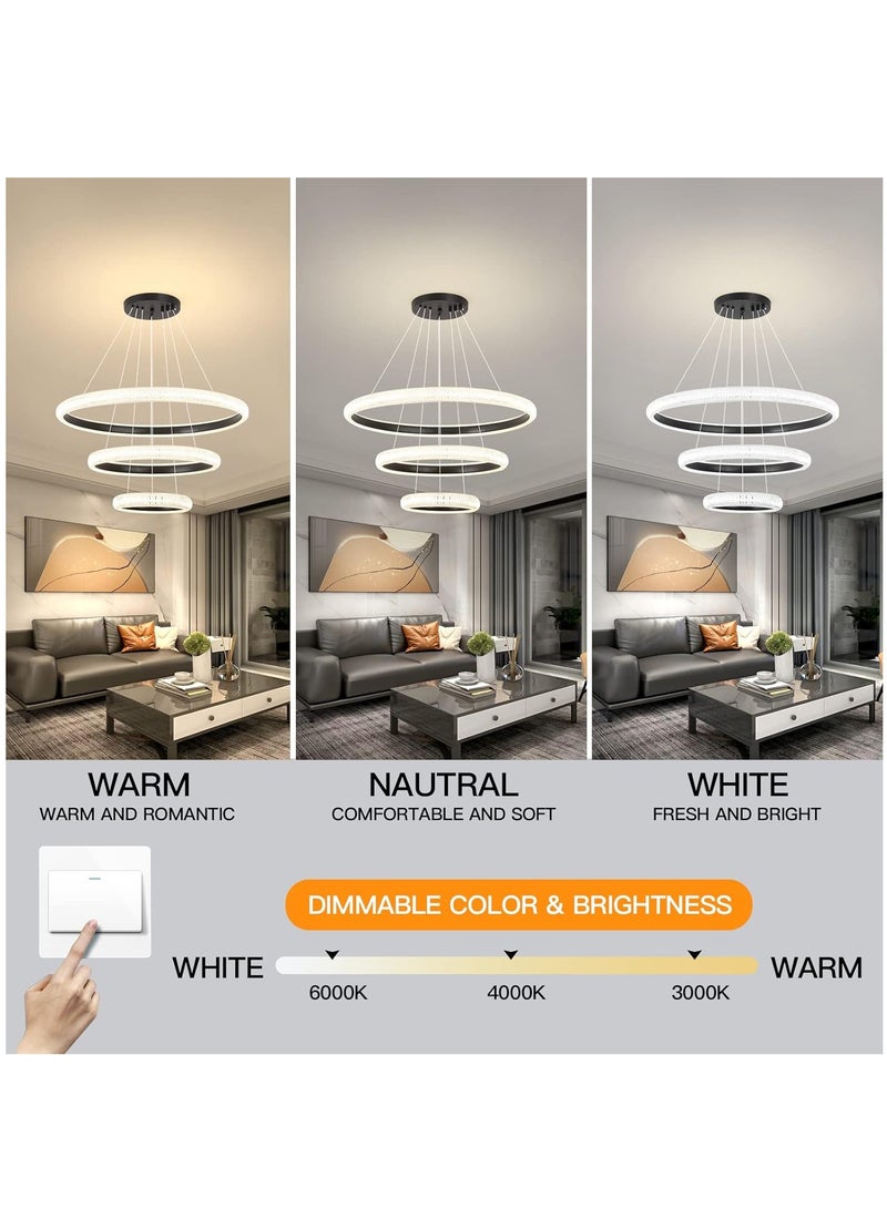 YATAI LIGHTING أدى الثريا الحديثة 3 حلقات الأسود أدى الثريا غرفة المعيشة 76 واط 4000 كيلو، أدى الإضاءة الثريا ارتفاع قابل للتعديل و ديي الثريا الإضاءة لغرفة الطعام غرفة المعيشة غرفة نوم بهو - Image 3