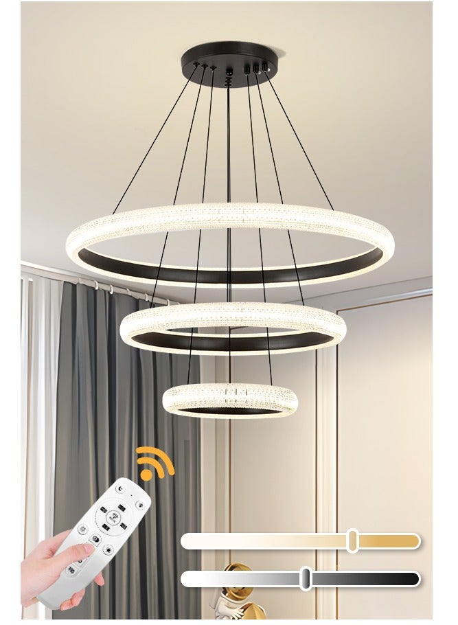 YATAI LIGHTING أدى الثريا الحديثة 3 حلقات الأسود أدى الثريا غرفة المعيشة 76 واط 4000 كيلو، أدى الإضاءة الثريا ارتفاع قابل للتعديل و ديي الثريا الإضاءة لغرفة الطعام غرفة المعيشة غرفة نوم بهو - Image 1