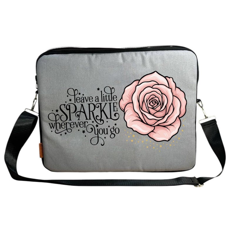 Laptop bag,15 inch laptop case-grey- One sided printing with motivational quotes- Gift for her, Formal bag, We print your gift (Stronger than yesterday)